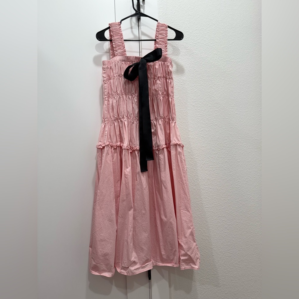 Pink Smocked Dress with Black Bow